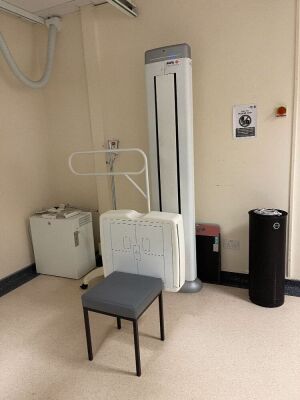 Agfa DX-D 600 X-ray Bucky Suite *Mfd - 2014* with Toshiba Rotanode (150kv) Tube *Mfd - 2021* Including Mobile Patient Table, 1 x Digital Detector + 2 x Batteries and charger, Wallstand, X-ray Overhead Bucky and 2021 Tube, X-ray Generator, Operator Monitor - 9