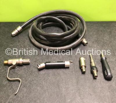 Job Lot Including 1 x deSoutter EPV-200 Handpiece, 1 x deSoutter SV-220 Sagittal Saw Attachment, 1 x deSoutter BV-200 Burr Attachment, 1 x deSoutter WZ-450 Wire Driver and 1 x deSoutter Blade Wrench