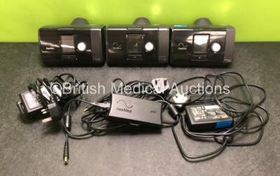 3 x ResMed AirSense 10 Autoset CPAP Units with 3 x Power Supplies (All Power Up, 1 x Missing Humidifier Chamber - See Photos) *SN 23222995484 / 28192779731 / 23203498938*