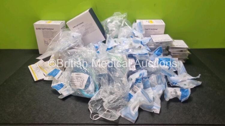 Mixed Lot Including 6 x Timesco Ref TDM-BVM-0550 Infant PVC Single Use Resuscitators, 7 x ES-321-9 Reusable SpO2 Sensors and Job Lot of Various Medical Consumables