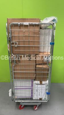 Cage of Mixed Consumables Including Flocare Gravity Packs, Urine Collections Bags and Latex Gloves (Cage Not Included)