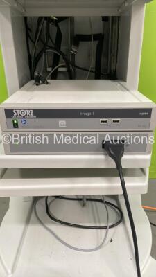 Storz Stack Trolley with NDS Radiance G2HB Monitor, Storz Spies Image 1 Connect Unit, Storz Image 1 H3-Link Camera Control Unit and Storz Spies Camera Head (Powers Up) *S/N XU79189-P / WT880052-H* - 5