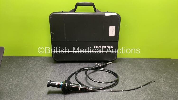 Olympus ENF-P4 Pharyngoscope in Case - Engineer's Report : Optical System - 12 Broken Fibers, Angulation - No Fault Found, Insertion Tube - Kinks Present, Light Transmission - No Fault Found, Leak Check - No Fault Found *700246*