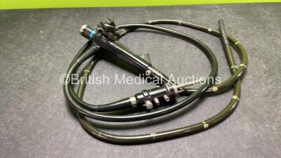 Olympus CF-10L Colonoscope in Case - Engineer's Report : Optical System - Excess Broken Fibers and Heavy Fluid Stain Present, Angulation - Strained, Insertion Tube - Kinked, Leak Check - Leak From Plug - 2