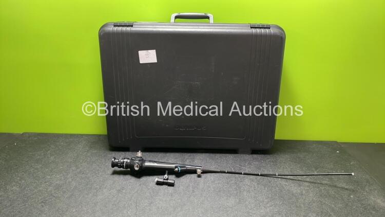 Olympus CYF-5A Cystoscope in Case - Engineer's Report : Optical System - Fluid Stain Present, Angulation - No Fault Found, Insertion Tube - No Fault Found, Light Transmission - No Fault Found, Channels - No Fault Found, Leak Check - No Fault Found *351402