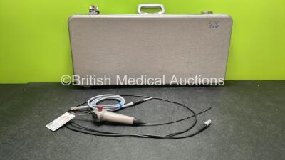 Karl Storz 11101 CM Video Pharyngoscope in Case with 1 x Karl Storz 495 DC Fluid Light Cable- Engineer's Report : Optical System - No Fault Found, Angulation - No Fault Found, Insertion Tube - Bending Section Rubber Stretched , Light Transmission - No Fau