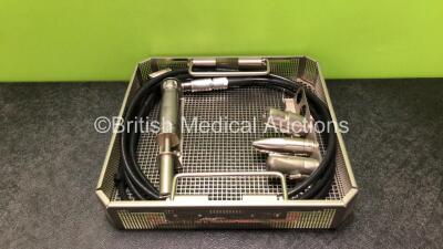 Job Lot Including 1 x Aesculap GD674 Microspeed Uni Handpiece, 1 x Aesculap GB391R Attachment, 1 x Aesculap GB390R Attachment, 1 x Aesculap GB392R Attachment and 1 x Aesculap GD672 Cable in Tray