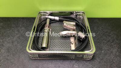 Job Lot Including 1 x Aesculap GD674 Microspeed Uni Handpiece, 1 x Aesculap GB391R Attachment, 1 x Aesculap GB390R Attachment, 1 x Aesculap GB392R Attachment and 1 x Aesculap GD672 Cable in Tray