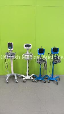 2 x GE Carescape V100 Vital Signs Monitors on Stands (1 x Powers Up), 1 x Welch Allyn 53N00 Vital Signs Monitor on Stand (Powers Up) and 1 x Mindray VS-800 Vital Signs Monitor on Stand (Powers Up)