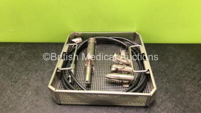 Job Lot Including 1 x Aesculap GD674 Microspeed Uni Handpiece, 1 x Aesculap GB391R Attachment, 1 x Aesculap GB390R Attachment, 1 x Aesculap GB392R Attachment and 1 x Aesculap GD672 Cable in Tray