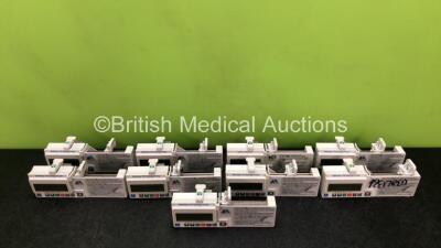 9 x CME Medical T34 Ambulatory Syringe Pumps (All Power Up with Stock Battery, Batteries Not Included, 3 x Missing Battery Covers, 1 x Damaged Casing - See Photos) *SN 18686 / S49292 / S55270 / 18742 / 18914 / 18704 / 18970 / S09764 / 18892*