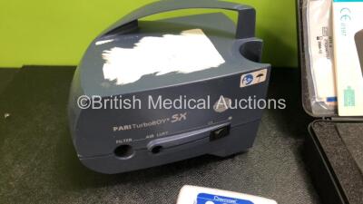 Mixed Lot Including 1 x Pari TurboBoy SX Compressor, 1 x TPN 300 Tens Machine in Case, 5 x Acupad Tens Electrodes, 6 x Pals Neurostimulation Electrodes *Expired* 1 x Riester Big Ben BP Meter, 1 x Welch Allyn Monitor Spare Front Casing, 1 x Orion Timesco O - 6