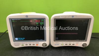 2 x GE Dash 4000 Patient Monitors Including ECG, NBP, CO2, BP1, BP2, SpO2 and Temp/Co Options (Both Power Up, 1 x Requires Maintenance, 1 x Missing Battery Cover - See Photos) *SN SBG06139673GA / NA*