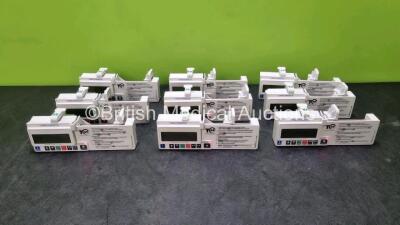 9 x CME Medical T34 Ambulatory Syringe Pumps (8 x Power Up with Stock Battery Stock Battery Not Included, 2 x with Crack In Casing - See Photos)