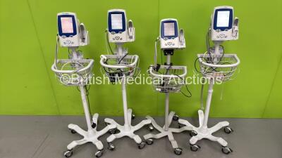 4 x Welch Allyn SPOT LXi Patient Monitors on Stands (All Power Up)