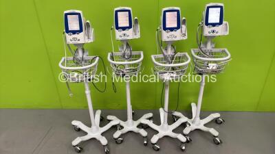 4 x Welch Allyn SPOT LXi Patient Monitors on Stands (All Power Up)