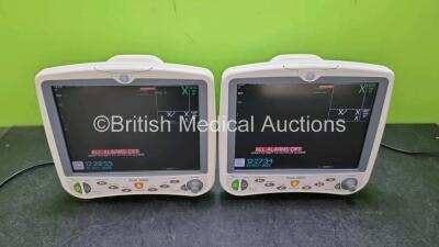 2 x GE Dash 5000 Patient Monitor on Stand Including ECG, SpO2, CO2, NBP, BP1/3, BP2/4, Temp/CO Options (Both Power Up 2 x with Cracks In Casing - See Photo)