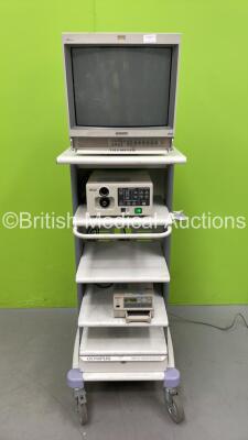 Olympus Stack Trolley with Sony Monitor, Pentax EPM-1000 Processor and Sony UP-21MD Colour Video Printer (Powers Up)