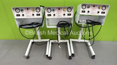 3 x Oak Medical Tourniquets on Stands with Hoses (Missing 1 x Wheel)