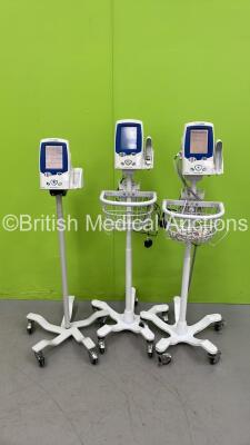 3 x Welch Allyn Spot VItal Signs LXi Patient Monitors on Stands with Selection of Cables (2 x Power Up - 1 x No Power)