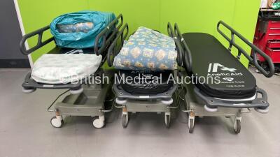 3 x Anetic Aid QA3 Hydraulic Patient Trolleys with Mattresses (Hydraulics Tested Working)