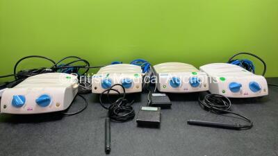 4 x Cavitron SPS Ultrasonic Scaler Units with 4 x Footswitchews and 4 x Handpieces (3 Power Up, 1 No Power) *SN 119U-10227, 119U-11262, 119U-07198, 119U-12423*