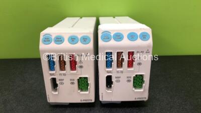 2 x GE Type E-PRESTN-00 Modules with ECG, SpO2, T1, T2, P1, P2 and NIBP Options (Both with Damaged / Loose Casing - See Photos) *SN 6216880 / NA*