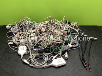 Job Lot of Various Patient Monitoring Cables and 4 x Unknown Mini Jack Attachments