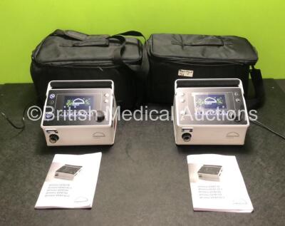 2 x Lowenstein Medical Prisma Type WM 120 TD Ventilators with 2 x Power Supplies and 2 x Operators Manuals in Carry Bags (Both Power Up with Alarm)