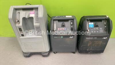 1 x AirSep VisionAire 3 Oxygen Concentrator, 1 x AirSep VisionAire 5 Oxygen Concentrator (Both Power Up) and 1 x AirSep VisionAire 3 Oxygen Concentrator - Some Damage to Casing (No Power)