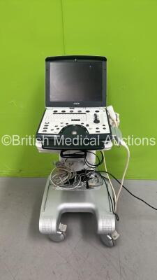 GE Vivid q Portable Ultrasound Scanner Ref H45041FM *S/N 050701Vq* **Mfd 04/2013** Application Software Version 12.2 Build 53 System Software Version 7.1.10 with 2 x Transducers / Probes (M4S-RS Ref 5308251 *Mfd 10/2013* and KE 100002 01) on GE Vivid i Sa