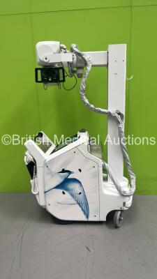 GE Optima XR220AMX 15Kw Mobile X-Ray Model 5555000-5 with Perkin Elmer Wireless Detector Ref 5340000-7 and Exposure Trigger (Powers Up) *S/N 1032765WK8* **Mfd 02/2014**