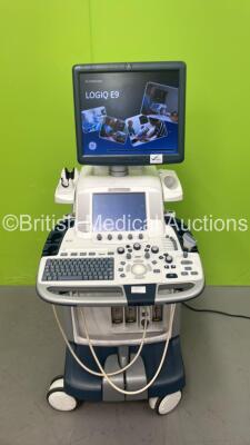 GE Logiq E9 Flat Screen Ultrasound Scanner Ref 5205000-7 *S/N 126053US8* **Mfd 03/2014** Software Version R4 Software Revision 3.0 with 1 x Transducer / Probe (9L-D Ref 5194432 *Mfd 09/2008*) and Sony UP-D897 Digital Graphic Printer (Powers Up - Touch Scr