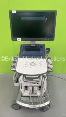 Toshiba Aplio i700 TUS-AI700 Flat Screen Ultrasound Scanner *S/N AEB1692004* **Mfd 09/2016** Software Version V2.4 with 2 x Transducers / Probes (PLT-1005BT *Mfd 11/2018* and PLT-1204BT *Mfd 03/2021*) (Powers Up - System is i700 - Upper Shell Replaced wit