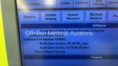 GE Logiq P6 Model 5329847 Ultrasound Scanner *Mfd 03-2010* Software Version R2.0.5 Software Part Number 5329523 (Powers Up - Mark to Screen - See Photo) - 5