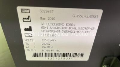 GE Logiq P6 Model 5329847 Ultrasound Scanner *Mfd 03-2010* Software Version R2.0.5 Software Part Number 5329523 (Powers Up - Mark to Screen - See Photo) - 10