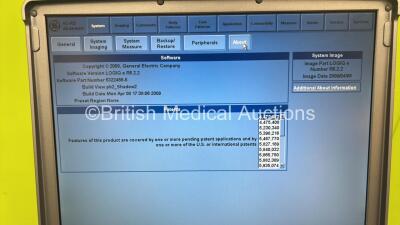 GE Logiq E Portable Ultrasound Scanner Software Version - R5.2.2 with 1 x GE 4C-RS Transducer / Probe *Mfd - Feb 2010* on Logiq Isolation Cart (Powers Up) *Mfd - March 2010* * SN 141547WX0* - 6