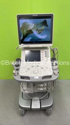 Toshiba Aplio 500 TUS-A500 Flat Screen Ultrasound Scanner *S/N T1E13Y4781* **Mfd 2013** Software Version AB_V3.00*R005 with 4 x Transducers / Probes (PVT-674BT *Mfd 04/2020* / PVT-375BT *Mfd 2010* / PLT-704SBT *Mfd 2013* and PVT-781VT *Mfd 2017*) and Sony