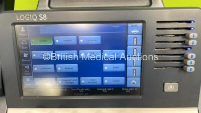 GE Logiq S8 Flat Screen Ultrasound Scanner Ref 5478058 *S/N 235023SU9* **Mfd 11/2013** Software Version R2 Software Revision 3.1 (Powers Up - Some Marks to Casing and 3 x Missing Dials - See Photos) - 3