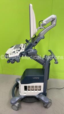 GE Logiq S8 Flat Screen Ultrasound Scanner Ref 5478058 *S/N 235023SU9* **Mfd 11/2013** Software Version R2 Software Revision 3.1 (Powers Up - Some Marks to Casing and 3 x Missing Dials - See Photos) - 5