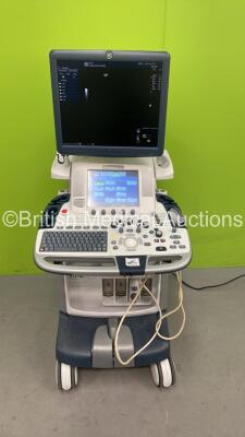 GE Logiq E9 Flat Screen Ultrasound Scanner Ref 5205000-7 *S/N 126048US8* **Mfd 03/2014** Software Version R4 Software Revision 3.0 with 1 x Transducer / Probe (C1-5-D Ref 5261132 *Mfd 03/2014) (Powers Up - Missing Dials / Switches - See Pictures - Keyboar