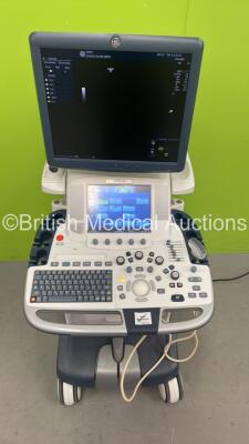 GE Logiq E9 Flat Screen Ultrasound Scanner Ref 5205000-7 *S/N 126048US8* **Mfd 03/2014** Software Version R4 Software Revision 3.0 with 1 x Transducer / Probe (C1-5-D Ref 5261132 *Mfd 03/2014) (Powers Up - Missing Dials / Switches - See Pictures - Keyboar - 2