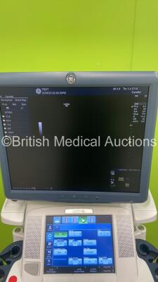 GE Logiq E9 Flat Screen Ultrasound Scanner Ref 5205000-7 *S/N 126048US8* **Mfd 03/2014** Software Version R4 Software Revision 3.0 with 1 x Transducer / Probe (C1-5-D Ref 5261132 *Mfd 03/2014) (Powers Up - Missing Dials / Switches - See Pictures - Keyboar - 3