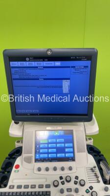 GE Logiq E9 Flat Screen Ultrasound Scanner Ref 5205000-7 *S/N 126048US8* **Mfd 03/2014** Software Version R4 Software Revision 3.0 with 1 x Transducer / Probe (C1-5-D Ref 5261132 *Mfd 03/2014) (Powers Up - Missing Dials / Switches - See Pictures - Keyboar - 9