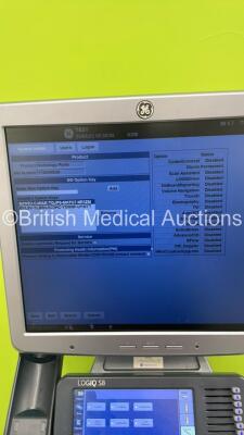 GE Logiq S8 Flat Screen Ultrasound Scanner Ref 5418099 *S/N 176009SU9* **Mfd 02/2012** Software Version R1.5.4 with 2 x Transducers / Probes (9L-D Ref 5194432 *Mfd 12/2011* and IC5-9-D Ref 5492351 *Mfd 10/2015*) (Powers Up) - 10