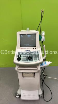 Esaote Pie Medical Aquila Ultrasound Scanner with 2 x Transducer / Probes (1 x Model 402116 and 1 x Ref 411270 REV A - Some Damage) and Mitsubishi P93 Printer (Powers Up with Some Damage to Casing - Display Distorted Until 15 Minutes of Warming Up) *05510