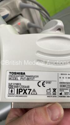 Toshiba Aplio 300 TUS-A300 Flat Screen Ultrasound Scanner *S/N T1D1232322* **Mfd 03/2012* with 3 x Transducers / Probes (PVT-661VT *Mfd 03/2012* / PVT-375BT *Mfd 01/2012* and PLT-704SBT *Mfd 03/2012*) and Sony UP-D897 Digital Graphic Printer (Powers Up - - 9