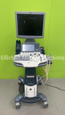 GE Logiq S8 Flat Screen Ultrasound Scanner Ref 5418099 *S/N 17601SU5* **Mfd 02/2012** Software R1.5.4 with 2 x Transducers / Probes (C1-5-d Ref 5261135 *Mfd 03/2013* and 9L-D Ref 5194432 *Mfd 10/2011**) (Powers Up - Missing Dial - See Pictures - Lower Tou