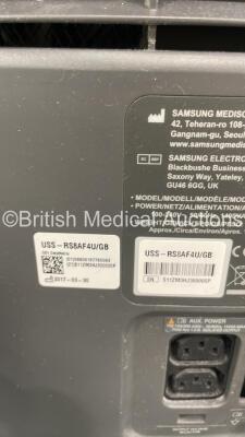 Samsung RS80A Flat Screen Ultrasound Scanner *S/N S11ZM3HJ300005P* **Mfd 2017** Software Version 3.00.06.0404 with 5 x Transducers / Probes (CA1-7A / EA2-11B / LA2-9A and 2 x CA1-7A) and Sony UP-D897 Digital Graphic Printer (Powers Up - Damage to Machine - 18