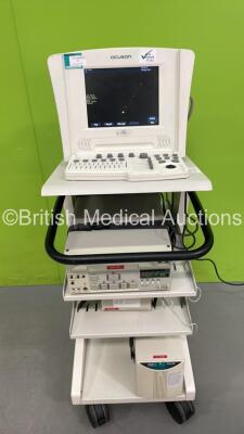 Siemens Medical Acuson Cypress Portable Ultrasound Scanner Model No 08267219 Software Version 13.02 on Stand with Sony SVO-9500MDP Videocassette Recorder , Sony UP-895MD Printer and Power Unit (Powers Up) * SN 73666 * * Mfd 2004 * *IR082*